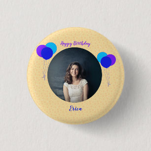 Macaron Rond 2,50 Cm Joyeux ballons d'anniversaire Photo personnalisée 