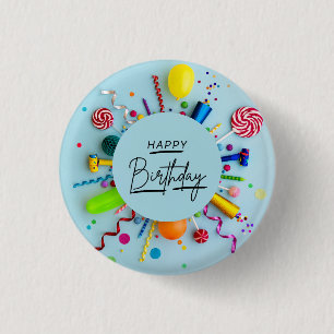 Macaron Rond 2,50 Cm Joyeux Bouton Amusant Surprise Anniversaire