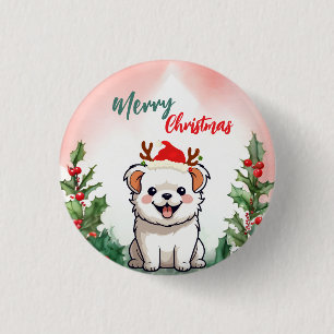 Macaron Rond 2,50 Cm Joyeux Chien de Noël Rouge mignonne Chien Chien Ch