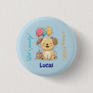 Macaron Rond 2,50 Cm Joyeux chiot, garçon, faisons la fête, 1er anniver