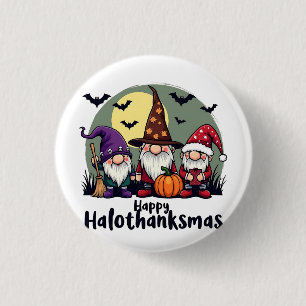 Macaron Rond 2,50 Cm Joyeux Hallothanksmas Noël Gnomes d'Halloween
