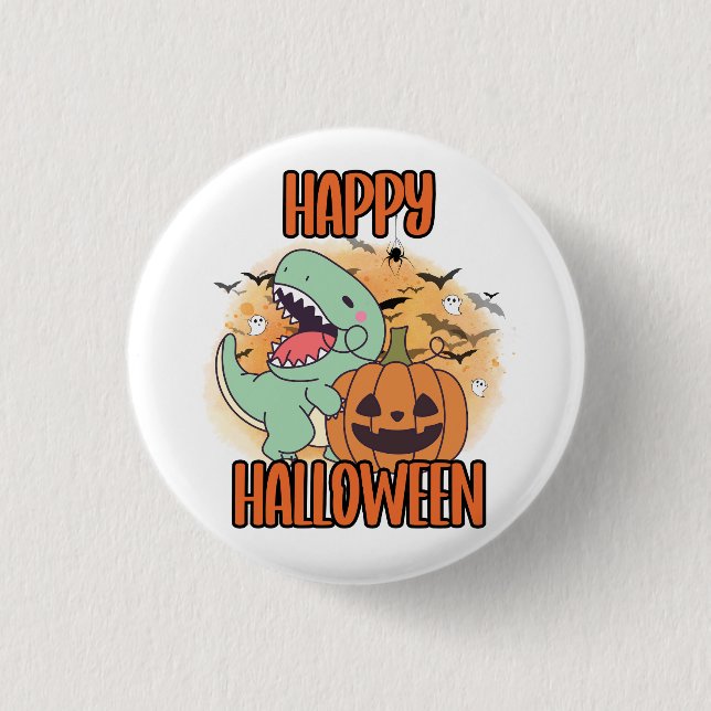 Macaron Rond 2,50 Cm Joyeux Halloween Dino Pin (Devant)