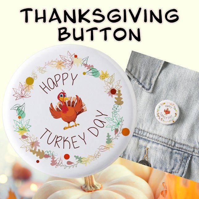 Macaron Rond 2,50 Cm Joyeux Jour de la Turquie Thanksgiving Turquie (Happy Turkey Day Thanksgiving Button)
