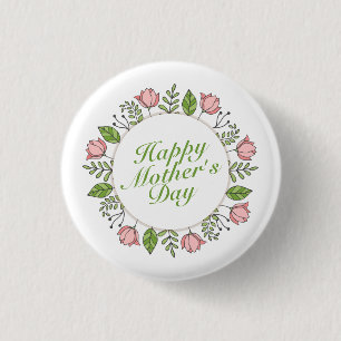 Macaron Rond 2,50 Cm Joyeux Joyeux Fête des Mères Floral   Bouton d'épi