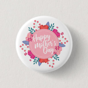 Macaron Rond 2,50 Cm Joyeux Joyeux Fête des Mères Floral   Bouton d'épi