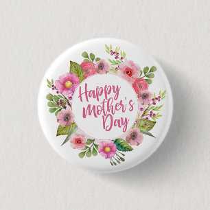 Macaron Rond 2,50 Cm Joyeux Joyeux Fête des Mères Floral   Bouton d'épi