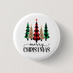 Macaron Rond 2,50 Cm Joyeux Noël arbres à carreaux rouges verts noirs