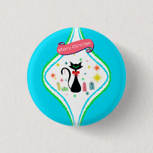 Macaron Rond 2,50 Cm Joyeux Noël Chat Siamois Rétro 