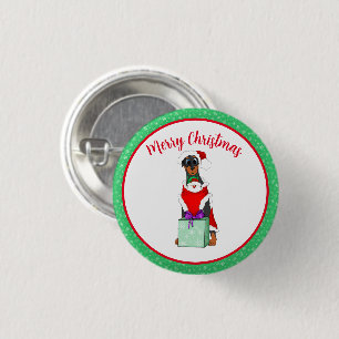 Macaron Rond 2,50 Cm Joyeux Noël Doberman Mignon En Tenue De Père Noël