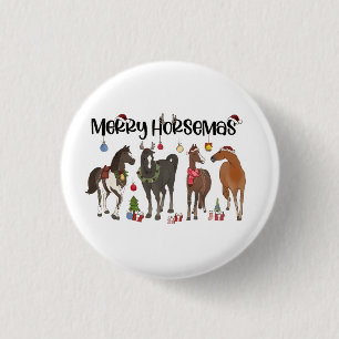 Macaron Rond 2,50 Cm Joyeux Noël Fleur de Cheval de Cheval de Noël Équi