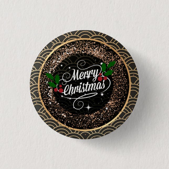 Macaron Rond 2,50 Cm Joyeux Noël, pétillant et parties scintillant, (Devant)