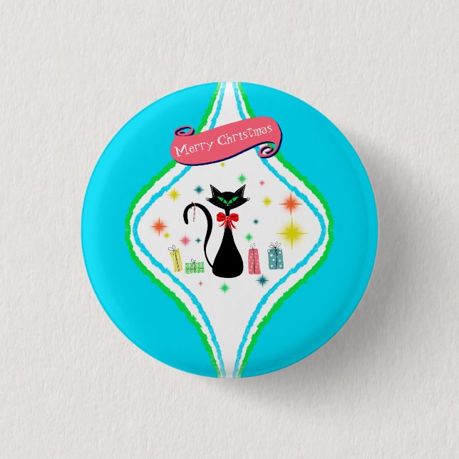 Macaron Rond 2,50 Cm Joyeux Noël Retro Chat Siamese (Devant)