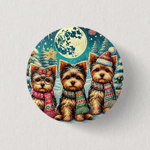 Macaron Rond 2,50 Cm Joyeux Noël vintage Terrier Yorskhire Yorkie