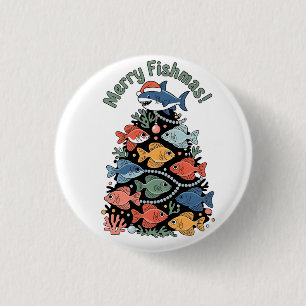 Macaron Rond 2,50 Cm Joyeux Poisson Noël Arbre Poisson Drôle Pêche