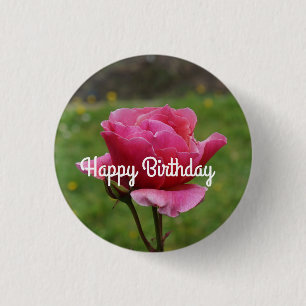 Macaron Rond 2,50 Cm Joyeux Rose Duet Anniversaire #1 Pinback Button