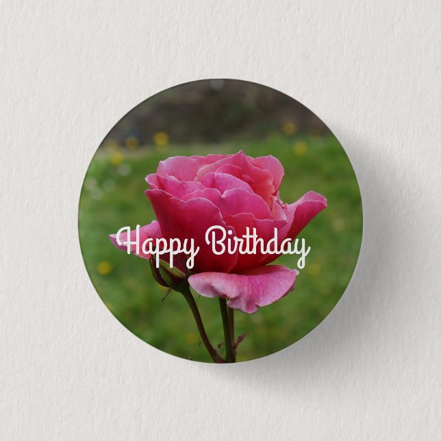 Macaron Rond 2,50 Cm Joyeux Rose Duet Anniversaire #1 Pinback Button (Devant)