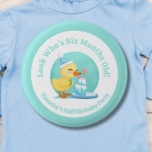 Macaron Rond 2,50 Cm Joyeux semi-anniversaire bébé canard avec gâteau d