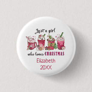 Macaron Rond 2,50 Cm Juste une fille qui aime le café de Noël tendance