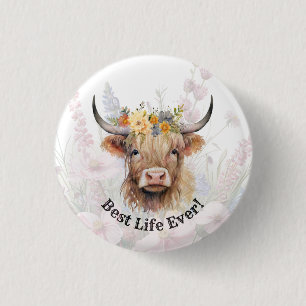 Macaron Rond 2,50 Cm JW Best Life Ever ! Broche à boutons de vache High