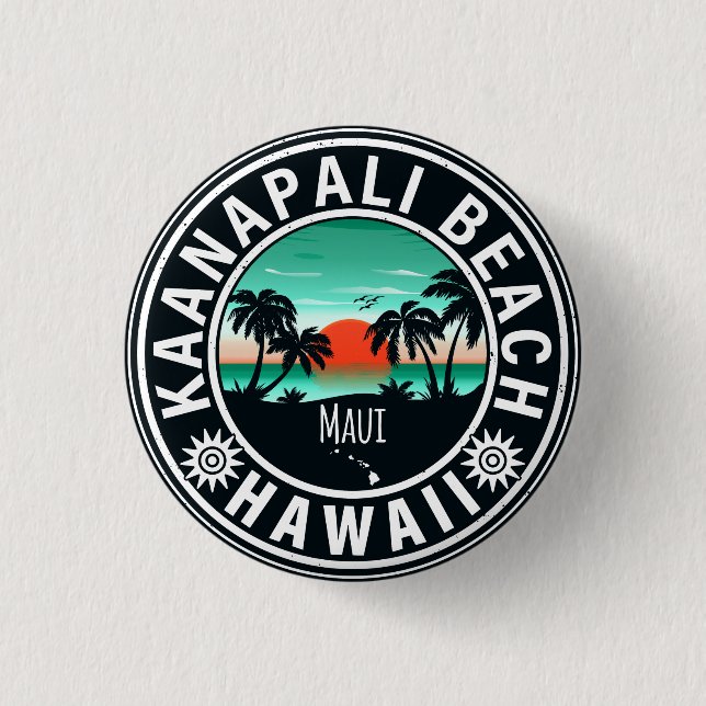Macaron Rond 2,50 Cm Ka'anapali Beach Hawaii Retro Sunset Souvenirs 60' (Devant)