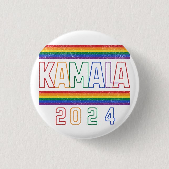 Macaron Rond 2,50 Cm Kamala Harris 2024 Rainbow LGBTQ Retro (Devant)