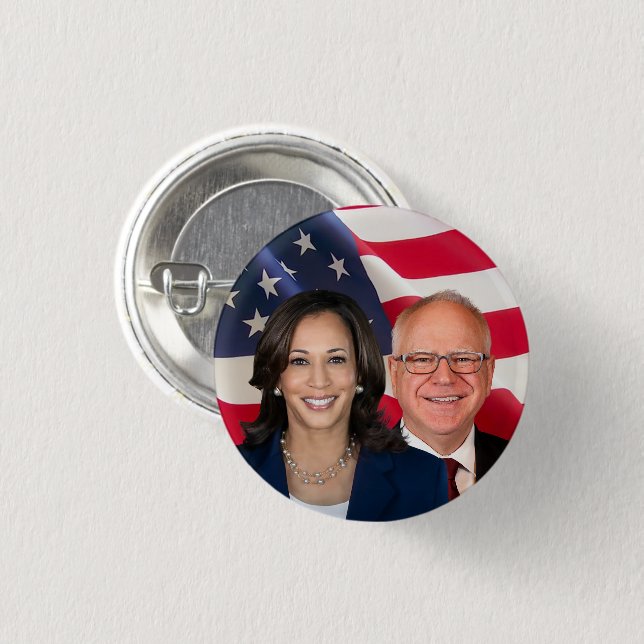 Macaron Rond 2,50 Cm Kamala Harris et Tim Walz (Devant & derrière)