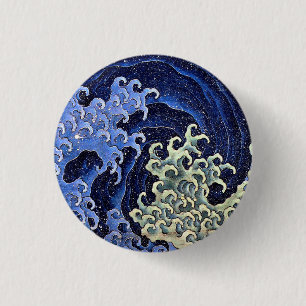 Macaron Rond 2,50 Cm Katsushika Hokusai, Vintage japonaise de la vague 