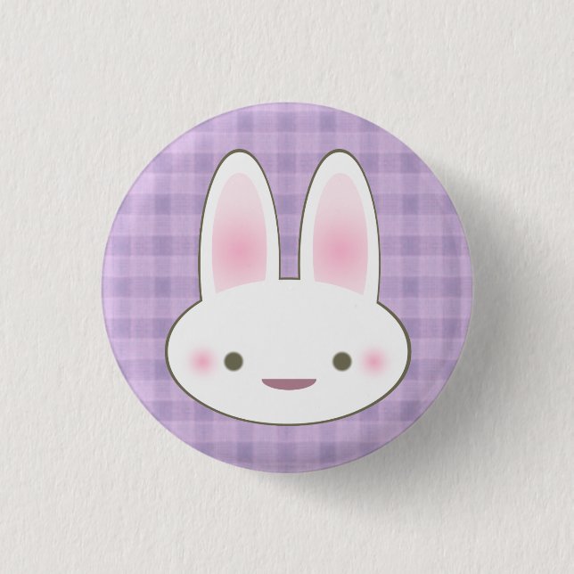 MACARON ROND 2,50 CM KAWAII HAPPY BUNNY EN VICHY FACE CUTE (Devant)