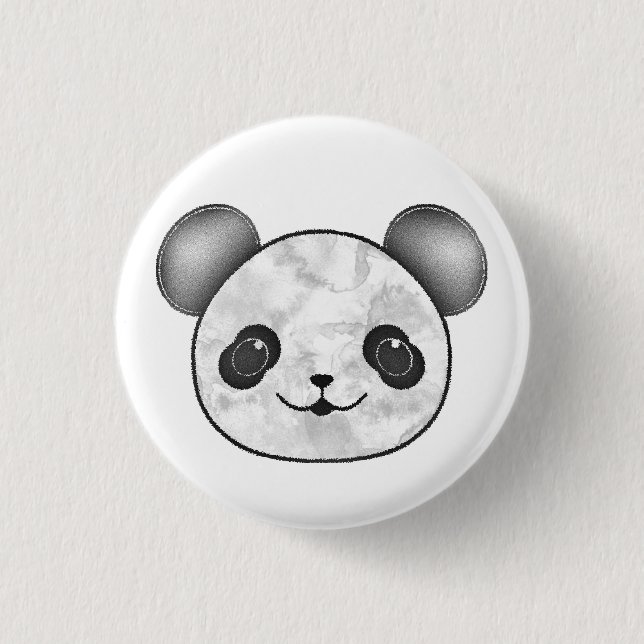 Macaron Rond 2,50 Cm Kawaii Panda Dessin En Noir Et Blanc (Devant)