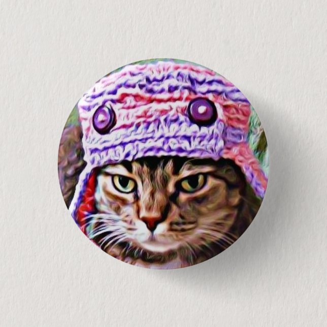 Macaron Rond 2,50 Cm Kitty dans un casquette - mini bouton (Devant)
