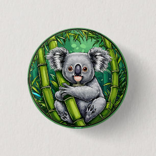 Macaron Rond 2,50 Cm Koala adorable étreignant une tige de bambou