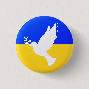 Macaron Rond 2,50 Cm La colombe de la paix - Drapeau de l'Ukraine - Bou