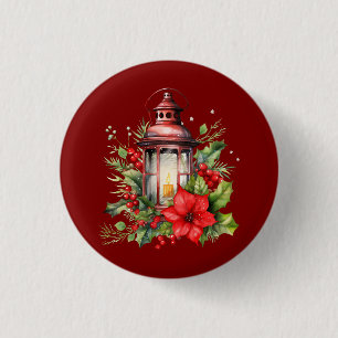 Macaron Rond 2,50 Cm Lanterne rouge de Noël Poinsettia et pin