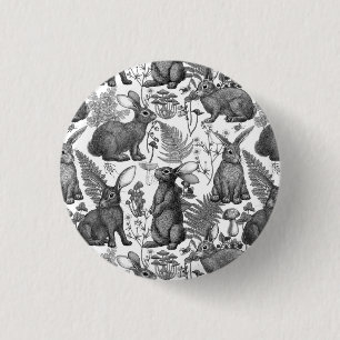 Macaron Rond 2,50 Cm Lapins et flore boisée 2 Bouton