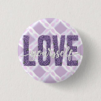 Macaron Rond 2,50 Cm Lavender “Love Yourself” Floral Text Design