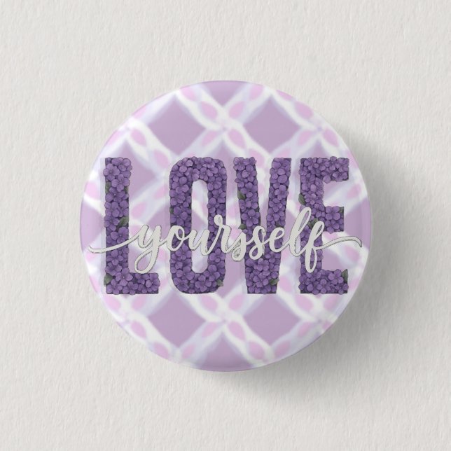 Macaron Rond 2,50 Cm Lavender “Love Yourself” Floral Text Design (Devant)