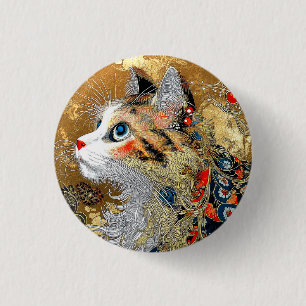 Macaron Rond 2,50 Cm Le chat Zen   Vintage japonais Ukiyo-e
