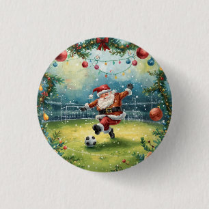 Macaron Rond 2,50 Cm Le Père Noël joue au football champ de Noël