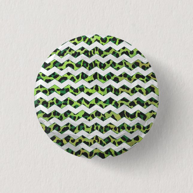 Macaron Rond 2,50 Cm Leopard Chevron noir et vert (Devant)