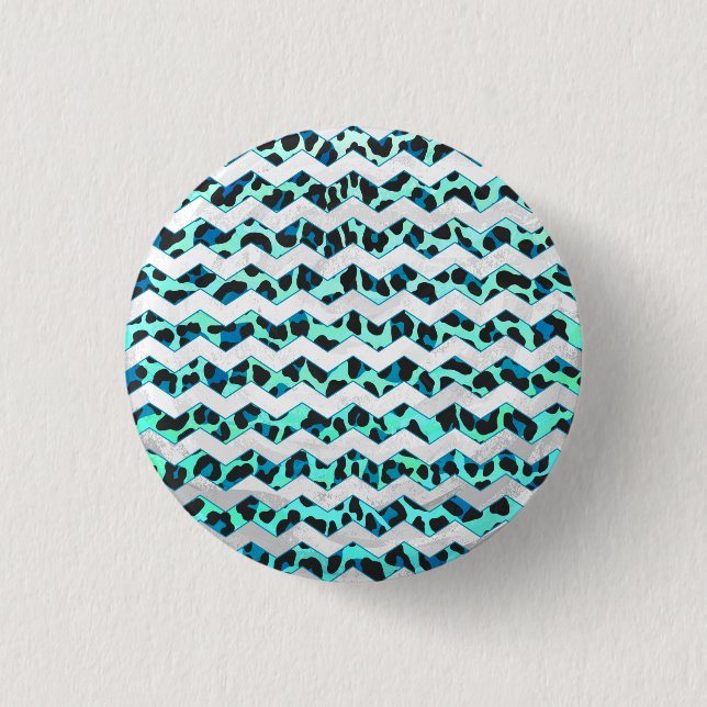 Macaron Rond 2,50 Cm Léopard noir et Turquoise (Devant)