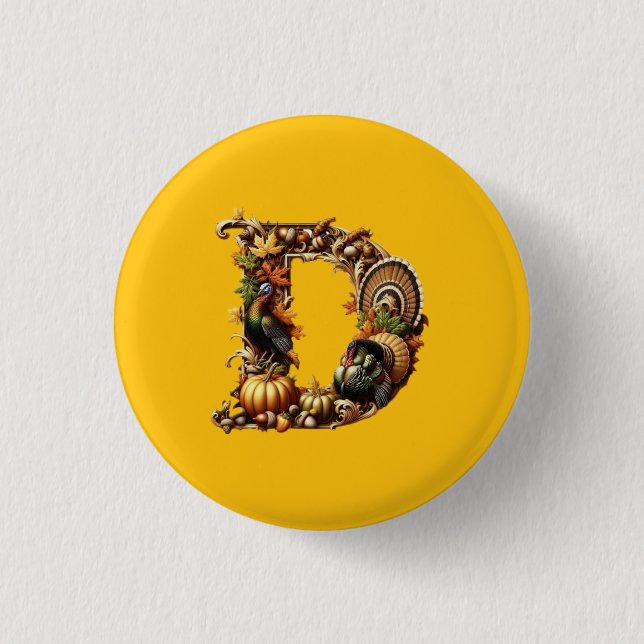 Macaron Rond 2,50 Cm Letter D Thanksgiving style gift  (Devant)