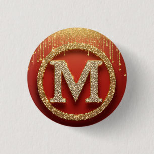 Macaron Rond 2,50 Cm Lettre initiale M Monogramme doré pailleté