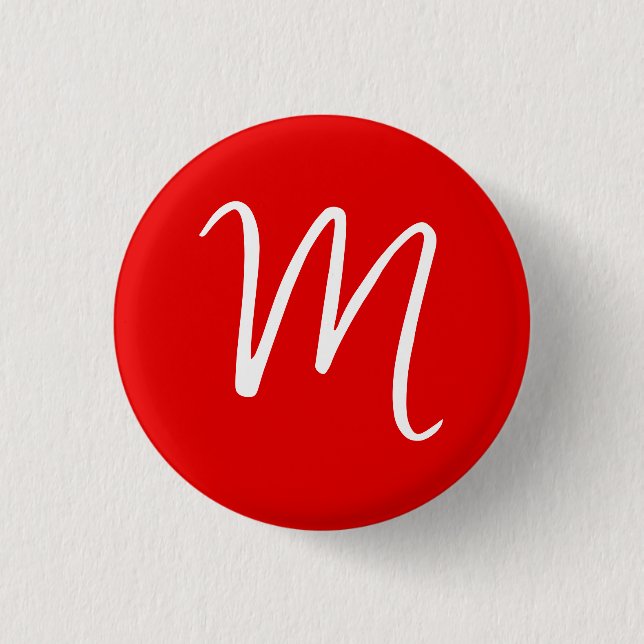 Macaron Rond 2,50 Cm Lettre initiale Monogramme élégant Rouge Blanc (Devant)