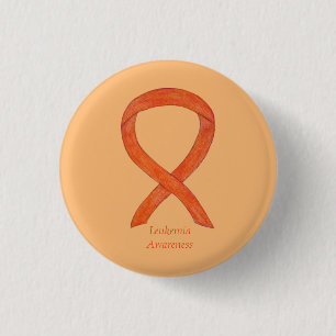 Macaron Rond 2,50 Cm Leucémie Orange Sensibilisation Ruban Personnalisé