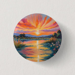 Macaron Rond 2,50 Cm Lever de soleil à l'aquarelle de l'étang