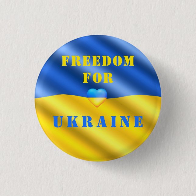Macaron Rond 2,50 Cm Liberté Pour L'Ukraine - Bouton Drapeau - Soutien  (Devant)
