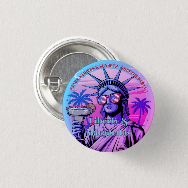 Macaron Rond 2,50 Cm Liberty & Margaritas • 1776–2026 Neon Celebration (Devant & derrière)