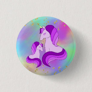 Macaron Rond 2,50 Cm Licorne Magique Mignonne Tachetée d'Or Colorée