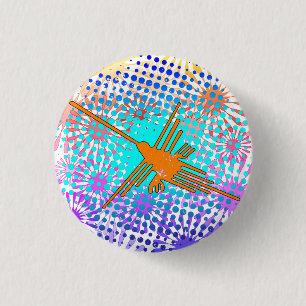 Macaron Rond 2,50 Cm Lignes de Nazca Dorées Perdues Colibri