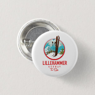 Macaron Rond 2,50 Cm Lillehammer Norvège logo de ski